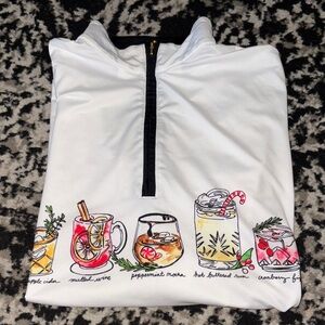 White Golf Quarter-Zip Pullover with Festive Drinks- UPF 50 Protection